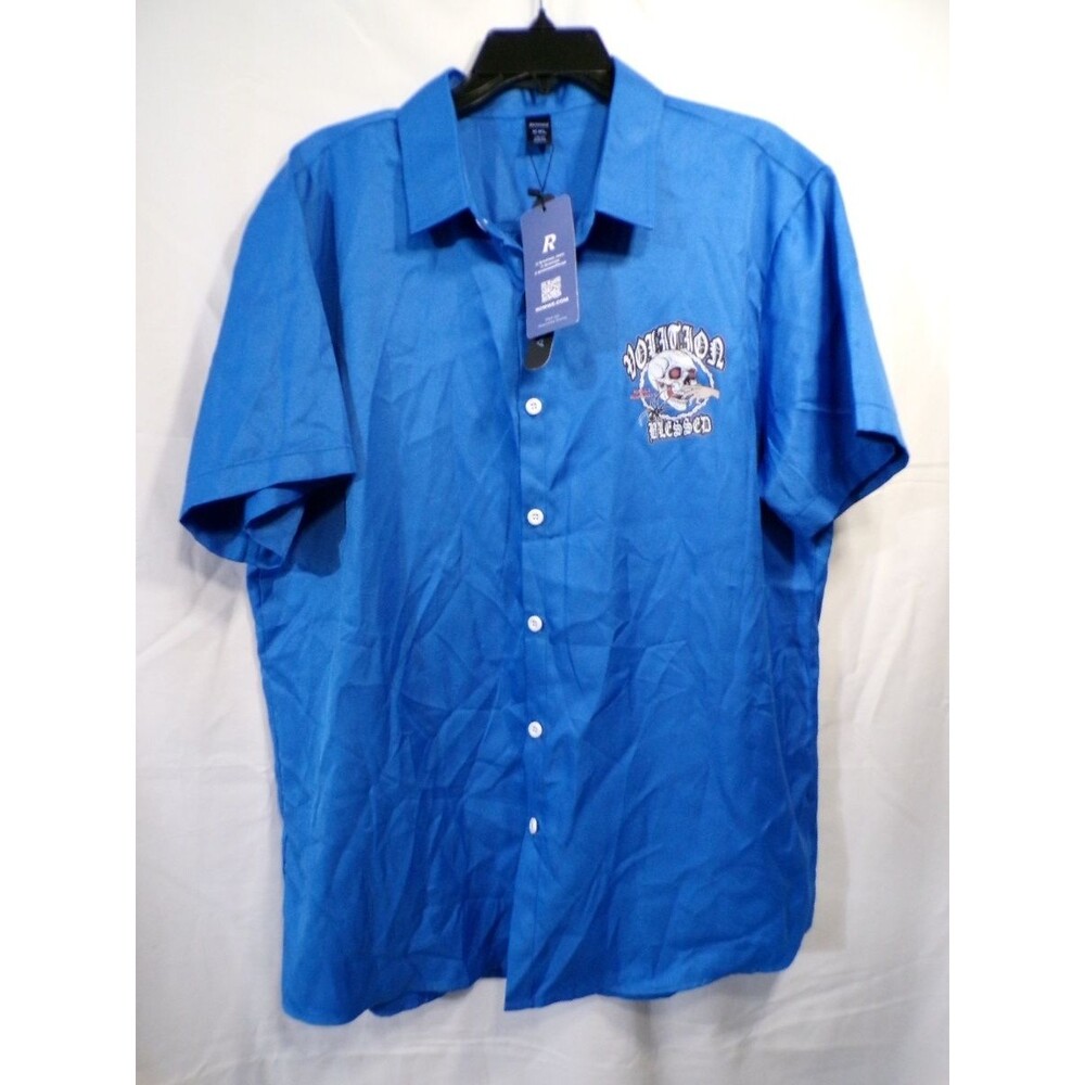 Roark Men's Button Up Short Sleeve Camp Shirt XXL Royal Blue Permanent Vacation